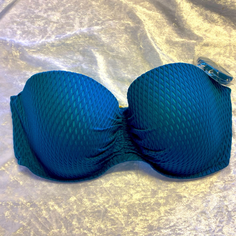 Shade & Shore Teal bikini top with removable strap. 38D. New.